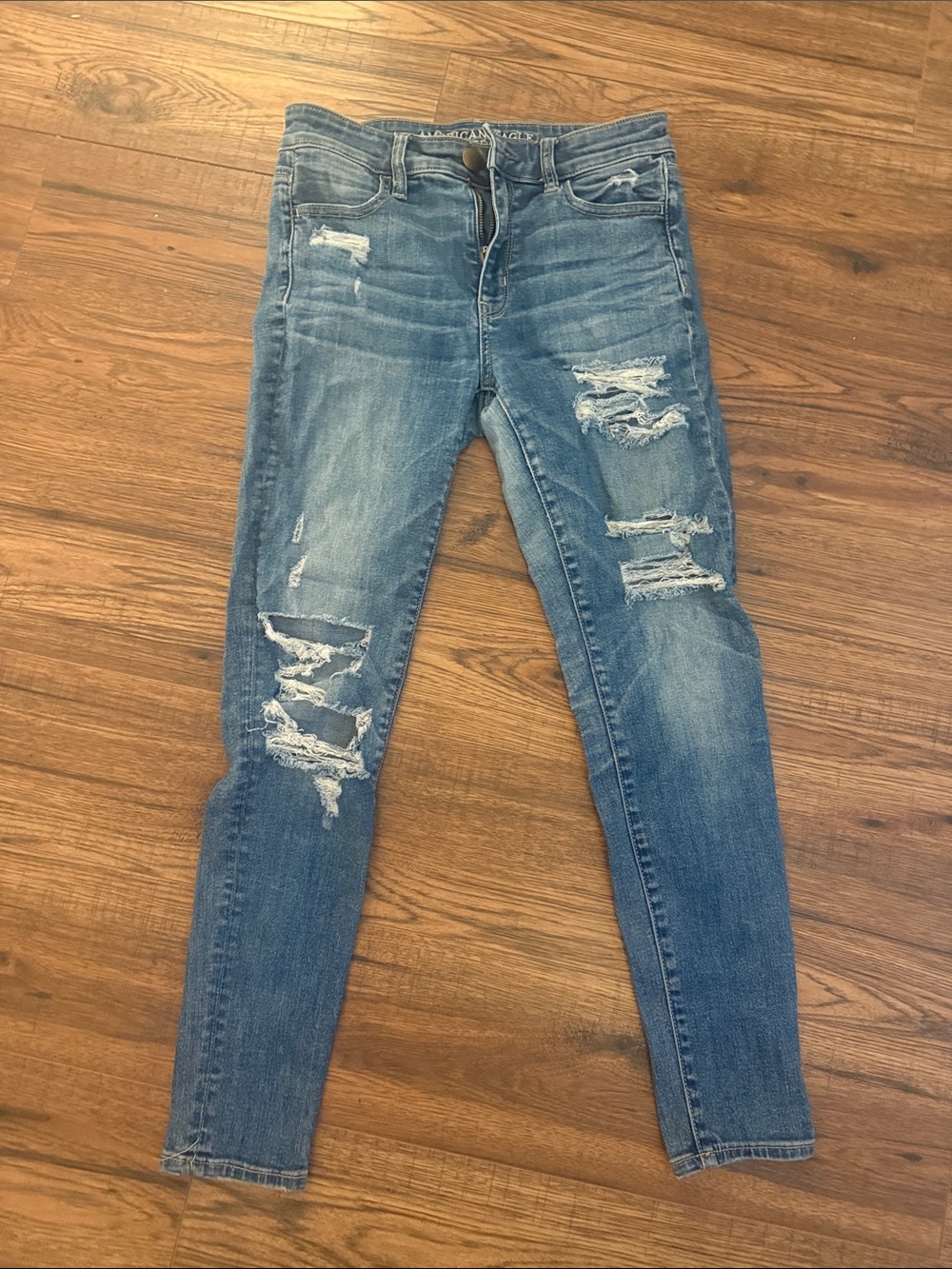 American Eagle Outfitters Women's Ripped Skinny Jeans - Light Blue
